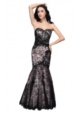 2014 Spring Mermaid Black Sweetheart Lace Floor-length Prom Dress