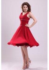 Popular A Line Chiffon V Neck Prom Dress with Straps