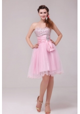 Princess Baby Pink Strapless Beading and Ruching Prom Cocktail Dress