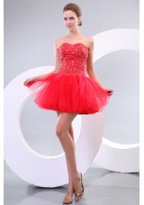 Red Sweetheart Beading Tulle Mini-length Prom Cocktail Dress