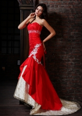 Hot Red Sweetheart Mermaid Prom Dress with Lace Decorate