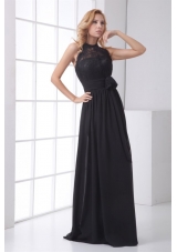 Simple Empire Halter Black Lace Chiffon Floor-length Prom Dress