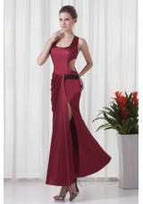 Simple Square Neck Column Red Criss-cross Back Prom Pageant Dress