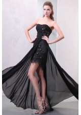 Exquisite Black Strapless High Low Prom Dress with Appliques