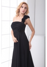 Black One Shoulder Floor Length Prom Evening Dress with Ruche