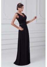 Sexy V Neck Black Prom Mother Dress with Zipper Up Back