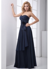 Navy Blue Sweetheart Prom Mother Dress with Ruches and Bowknot