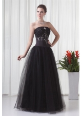 Black Strapless Princess Prom Gown Dress with Tulle Skirt