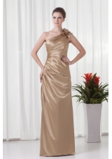 Champagne One Shoulder Prom Dress with Taffeta Hand Made Flowers