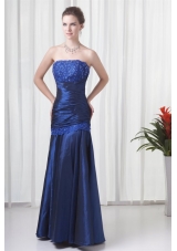 Royal Blue Strapless Prom Dress with Ruched and Beading