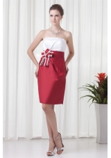 White and Wine Red Short Prom Mother Dress with Flower