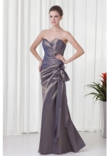 Formal Sweetheart Grey Prom Dress with Ruches and Flowers