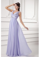 Elegant Lavender Beading Prom Dress with Ruches and Beading