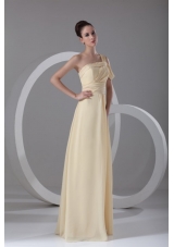 Light Yellow One Shoulder Chiffon Prom Dress with Beading