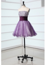 Purple Princess Strapless Beading Decorate Prom Dress with Sash