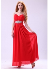 Pretty Red Floor-length Beading Chiffon Prom Dress With Straps