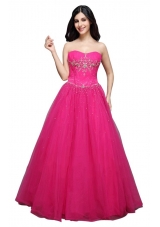 Hot Pink Strapless Appliques Organza Beading Prom Dress