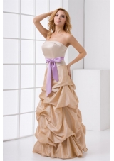 Strapless Taffeta Champagne Prom Dress with Sashes and Pick Ups