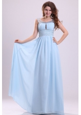 Baby Blue Empire Beading Scoop Chiffon Graduation Prom Dress