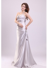 Column Gray Ruching Beading Halter Top Floor-length Prom Dress