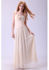 Sweet Champagne One Shoulder Beading Chiffon Prom Gown Dress