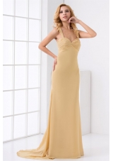 Pretty Champagne Chiffon Formal Evening Dress With Brush Train