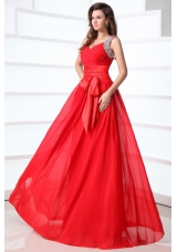 Elegant Column V-neck Red Chiffon Prom Dress with Beading