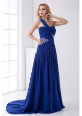 Royal Blue Elegant One Shoulder Chiffon Prom Evening Dress