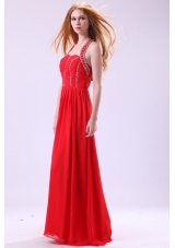 Red Empire Halter Beading Floor-length Chiffon Prom Evening Dress