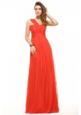 Low Price One Shoulder Empire Orange Red Prom Dress with Ruche