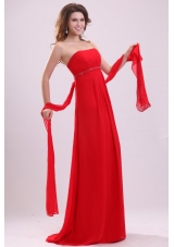 Eye Catching Red Strapless Beading and Ruching Chiffon Prom Dress