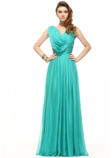 Unique Turquoise Empire V-neck Chiffon Ruching Prom Dress