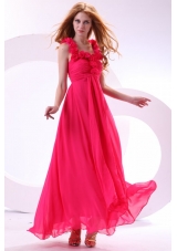 Hot Pink Empire Straps Ankle-length Ruching Chiffon Prom Dress