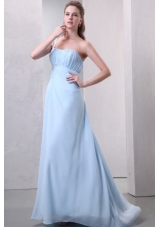 Light Blue One Shoulder Empire Chiffon Prom Dress with Appliques