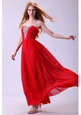 Red Empire Sweetheart Beading Floor-length Chiffon Prom Dress