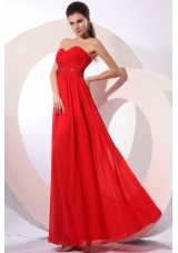 Red Empire Sweetheart Floor-length Beading Chiffon Prom Dress