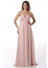 Simple Baby Pink Sweetheart Ruching Floor-length Chiffon Prom Dress