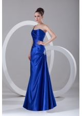 Graceful One Shoulder Appliques and Ruching Blue Prom Dress