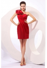 Lovely One Shoulder Mini-length Bowknot Column Red Prom Dress