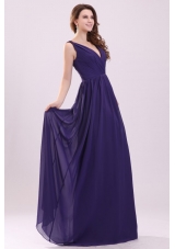 Sexy Purple Empire V-neck Ruching Floor-length Chiffon Prom Dress