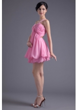 Lovely Single Shoulder Mini-length Chiffon Prom Dress for Ladies