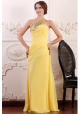 Paillettes One Shoulder Sheath Ruching Chiffon Prom Gown Dress