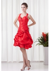 Straps Knee-length Pick Ups Taffeta Prom Dresses in Red