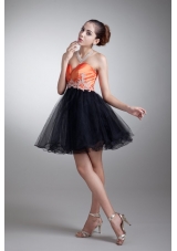 Cute Orange and Black Appliqued Sweetheart Mini-length Prom Dress