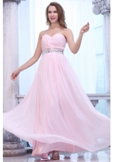 Elegant Baby Pink Sweetheart Beaded and Ruched Chiffon Prom Dress