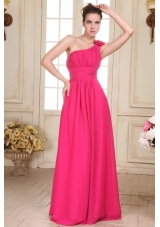 Hot Pink One Shoulder Formal Evening Dress with Hand Made Flower