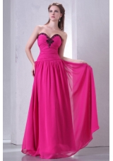 Latest Hot Pink Sweetheart Prom Gown with Beading and Ruching