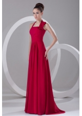 Discount Red Empire Halter Ruched Chiffon Prom Dress for Ladies