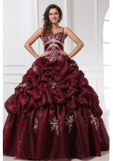 Popular Burgundy Spaghetti Straps Quinceanera Dress with Appliques