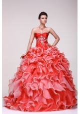 Chic Diamonds and Ruffles Sweetheart Organza Dress for Quince